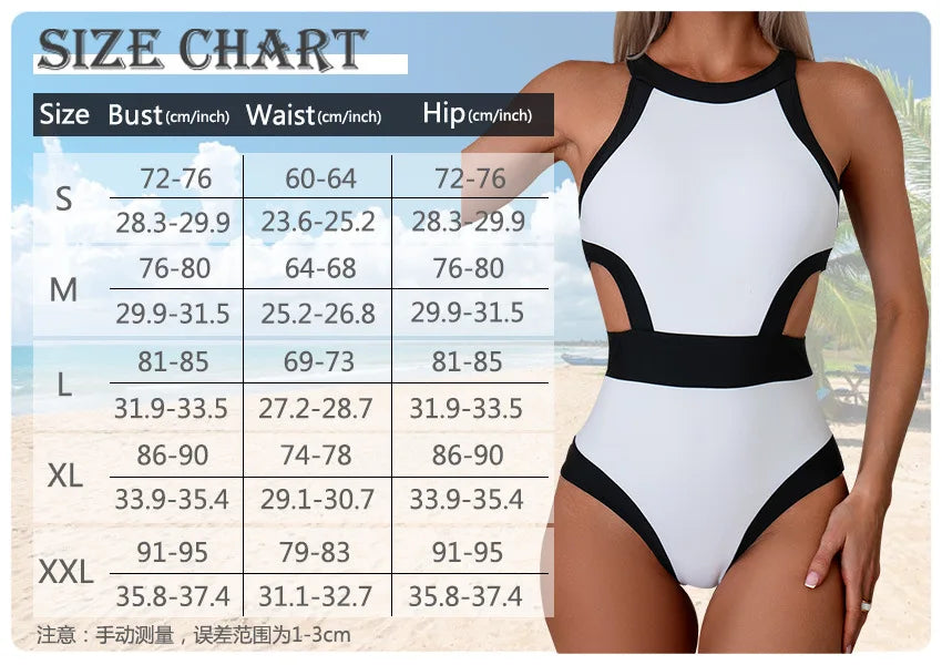 Vintage White Black Patchwork Swimwear Women 2026 Hollow Out Backless High Waist Bikini Beach Bathing Suit One Piece Swimsuit
