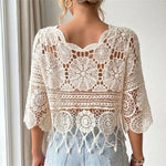 Half Sleeve Hollow Out Solid Crochet Knitted Tunic Beach Cover Up Cover-ups Beach Dress Beach Wear Beachwear Female Women V8401