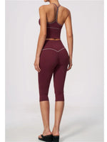Summer Color Blocking Yoga Suit Women Tracksuit Hanging Neck V Neck Slim Sports Vest Tight Hip Lifting Capri Pants Fitness Sets