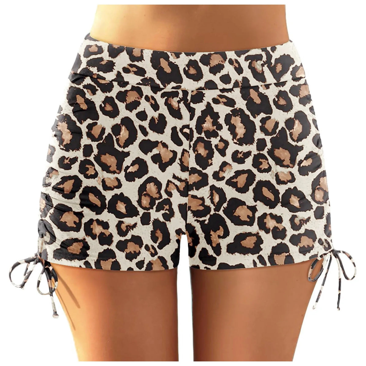 Beach Bathing Suit Women High Waist Bikini Bottoms Swim Briefs Drawstring Beach Shorts Solid Leopard Bikini Ruched Swim Bottoms