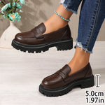 Women Penny Platform Loafer Shoes Slip On Chunky Lug Sole Round Toe Vintage Preppy Office Casual Dress Shoes