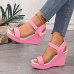 2026 New Platform Wedge Sandals Solid Color Round Headed Square BuckleHigh-heeled Sandals
