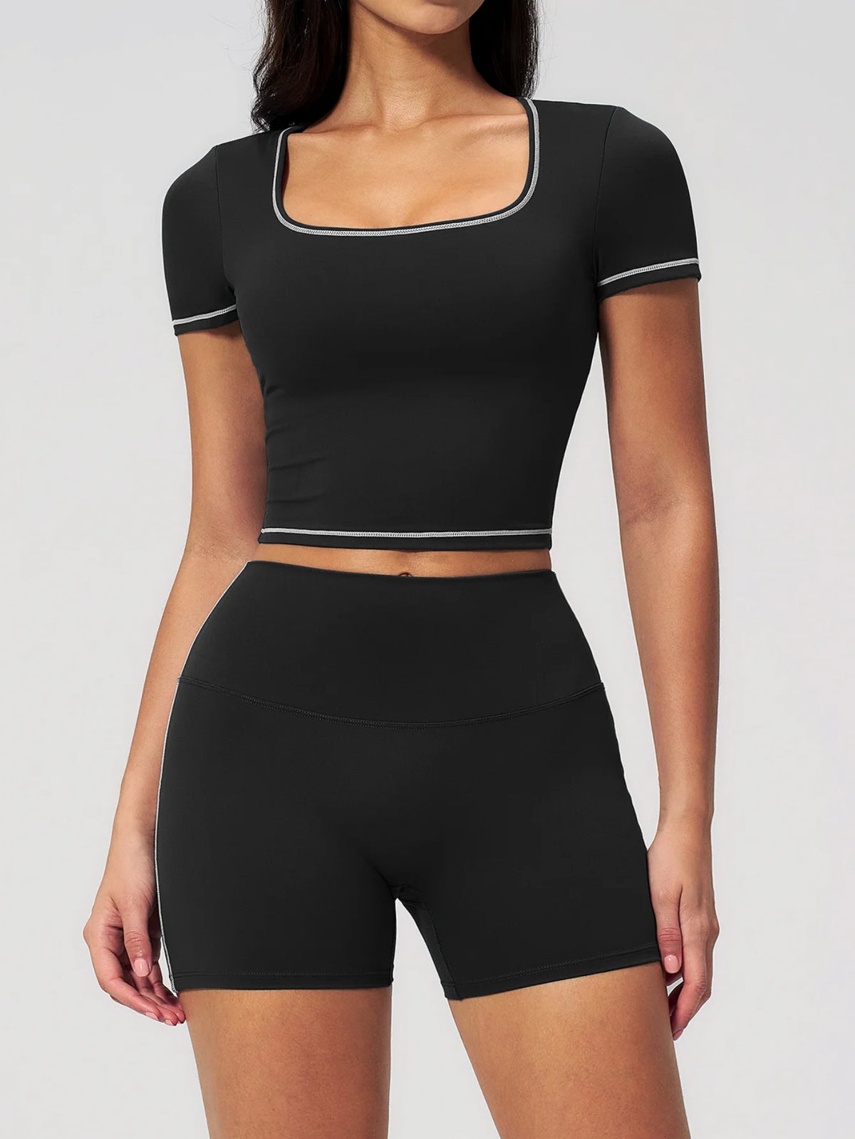 Speed Drying Tight Yoga Sets Women Color Contrast Short Sleeve Slim Sports Top High Waist Leggings Running Fitness Athletic Wear