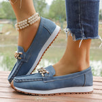 Fashion Metal Chain Soft Sole Flats Shoes Women Spring Autumn Pu Leather Platform Loafers Woman Slip On Non Slip Casual Shoes