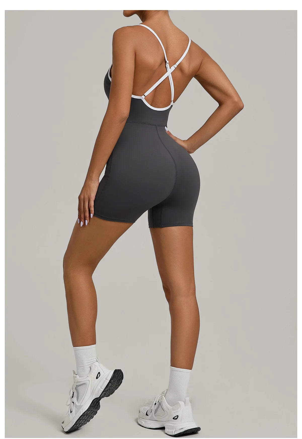Spring/summer Women's Contrasting Yoga Jumpsuit Hollow Out Cross Back Camisole One Piece Sports Suit Hip Lifting Fitness Romper