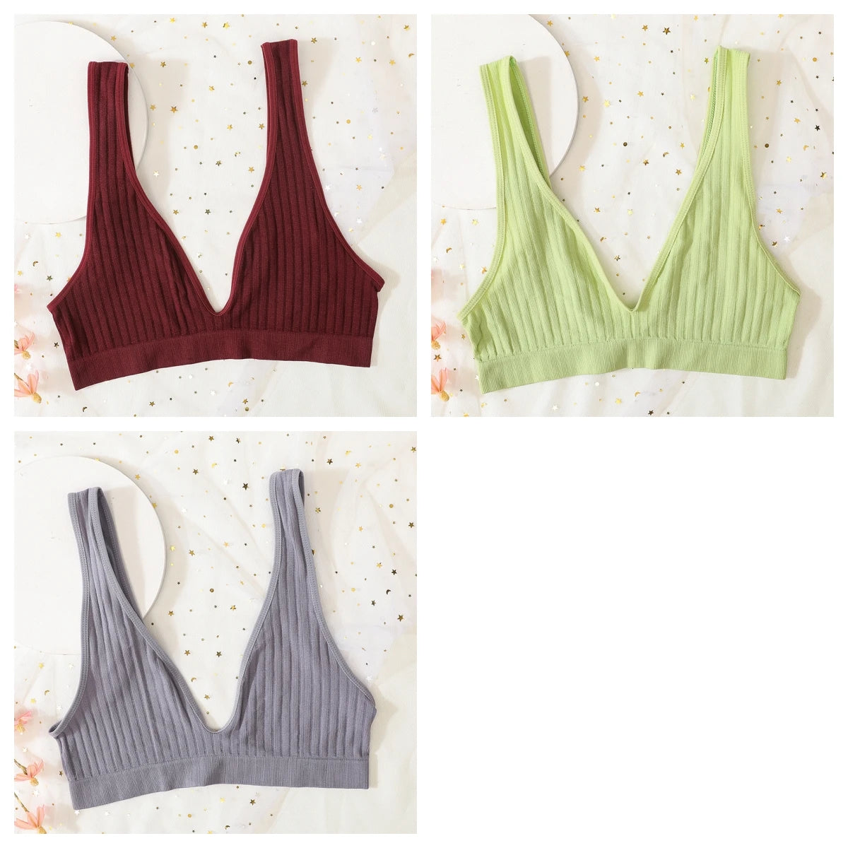 3pcs/lot Seamless Bra Push Up Bras For Women Deep V-neck Bralette Sexy Lingerie Female Low Back Sleep Underwear Unlined Crop Top