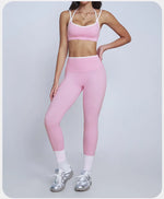 Tight Naked Yoga Shorts Suit Women Double Strap Sports Bra High Waist Flare Leggings Fitness Suit Gym Running Workout Clothes