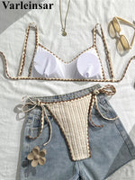 Wrinkled Crinkled Bikini Women Swimwear Female Swimsuit Two-pieces Bikini Set High Leg Cut Padded Bather Bathing Suit Swim V8029