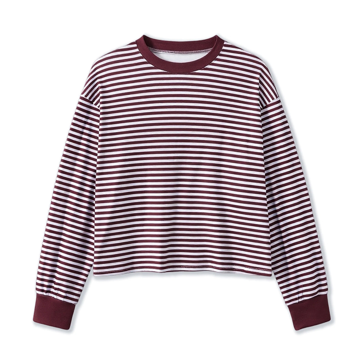 Spring Autumn Casual Loose Tops for Women Long Sleeve Round Neck Loose Fit Striped Print T-shirts