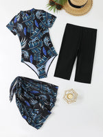 2026 Sexy Print Bathing Suit One Piece Swimsuit with High Waist Boyleg Shorts and Skirts Surf Suits Swimwear Women Beach Wear