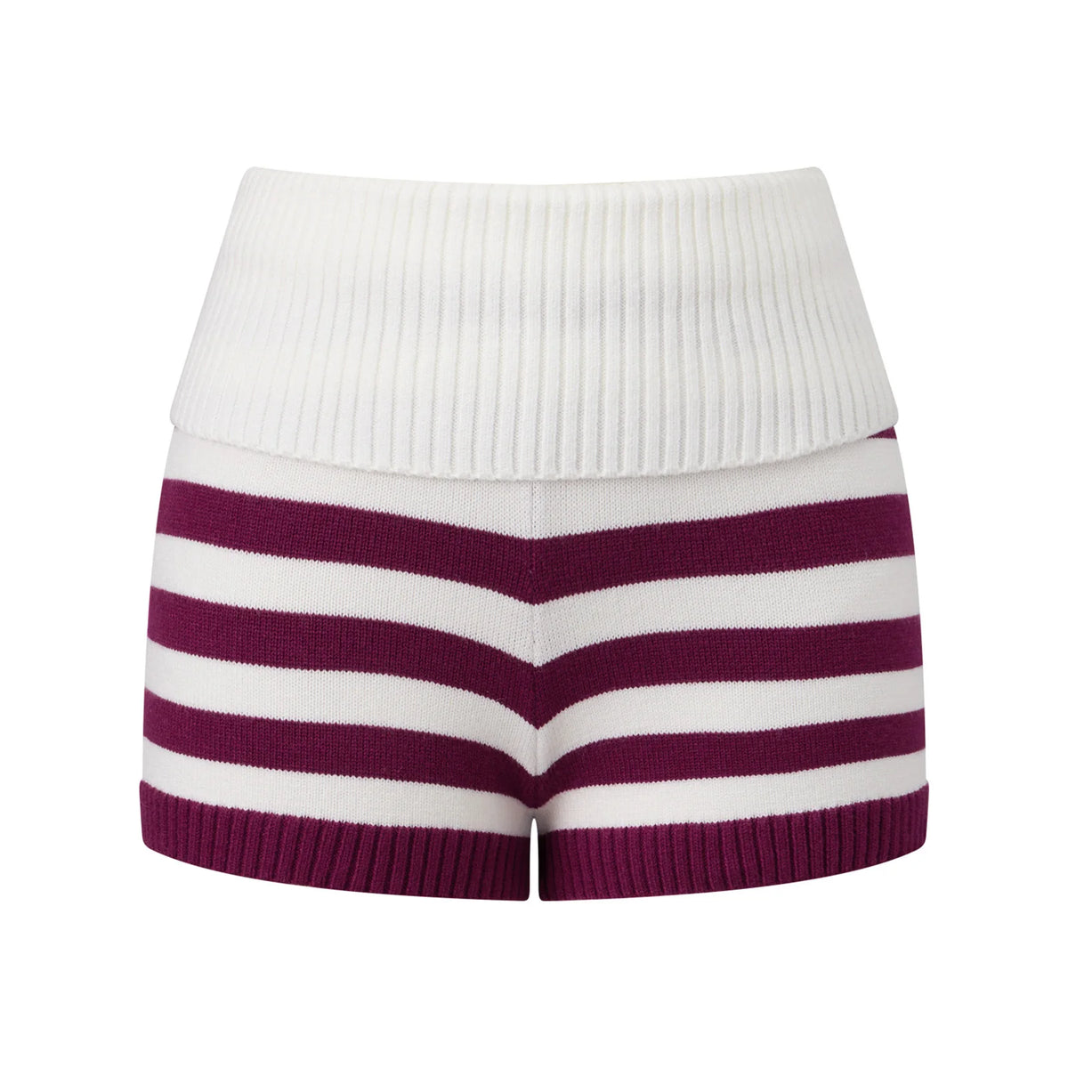 Women Spring Summer Striped Knit Shorts Slim Fold Over Low Rise Mini Shorts for Daily Office Party Club