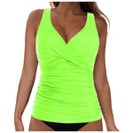 Women's Removable Padded Tankini Top V Neck Waist Defining Ruffled Separate Swimsuit Top Ruched Support Bathing Suit Swim Top