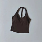 Women's Summer V-Neck Yoga Sports Vest Hanging Back Neck Design Outdoor Running Training Gathered Fit Active Wear Top