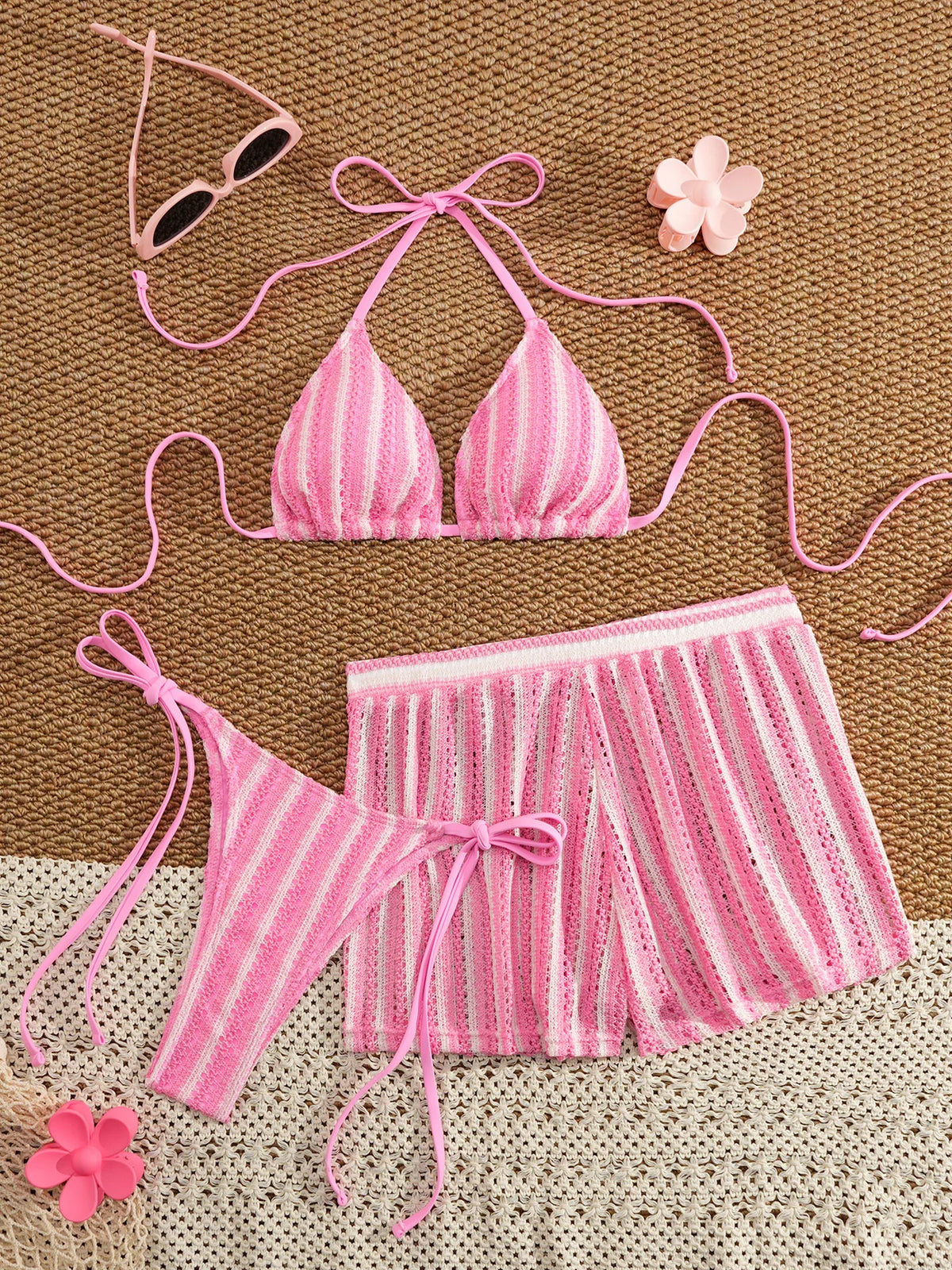 Sexy Black White Patchwork Bikini Set 2026 Women Striped High Waist Shorts 3 Piece Swimsuit Summer Push Up Bathing Suit Swimwear