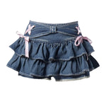 Sweet Kawaii Bow Vintage Denim Skirt Women New Fashion Summer A Line Gothic Mini Skirts American Retro Streetwear Y2k Clothes