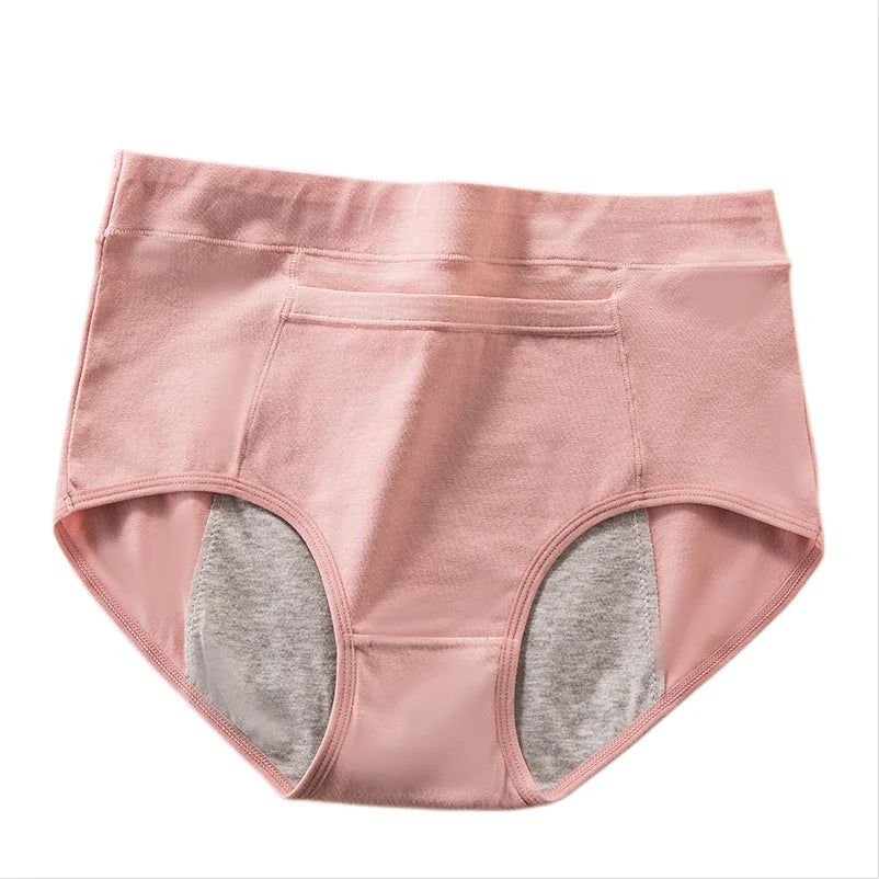 Women's High Waist Cotton Menstrual Panties Breathable Leak-Proof Culottes Safety Hygiene Briefs for Menstrual Comfort