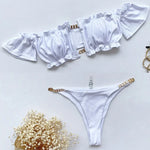 Floral Print Off Shoulder Bikini 2025 High Cut Swimsuit Women Female Brazilian Swimwear Two pieces Bikini set Bathing Suit Swim