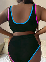 Large Size 3XL Women's Patchwork Swimsuit Sexy Backless High Waist Swimwear Textured Bikini Set Female Beachwear Holiday Biquini