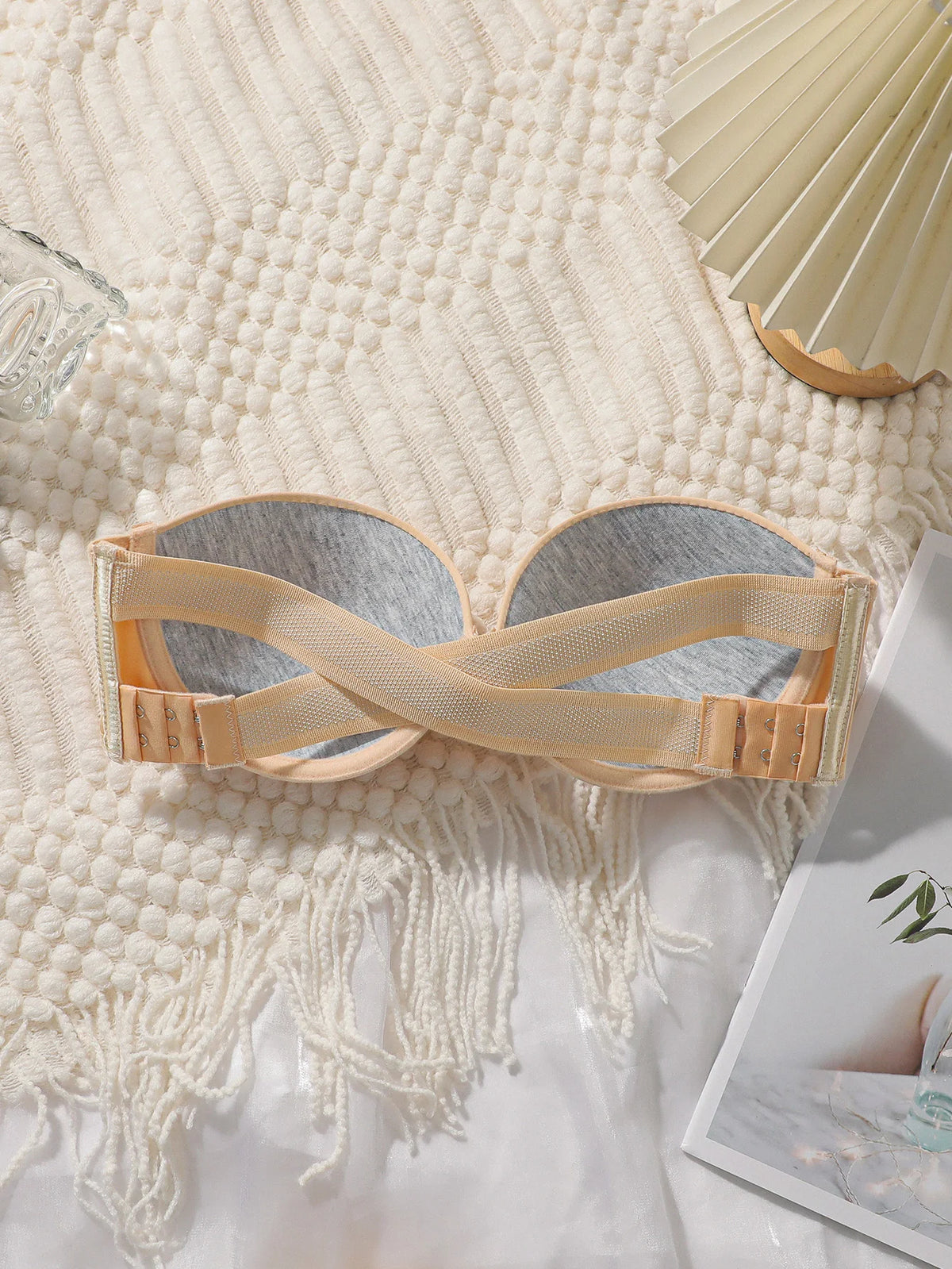 Strapless Push Up Bra Removable Criss Cross Back Invisible Non Slip Underwire Seamless Lingerie For Wedding Dress Party J3439