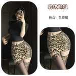 Straw-baby Girl Sexy Hot Girl Slim-fit Short-sleeve Top Elegant Leopard Print Sequin Short Skirt Slimming And Stylish Charm 5V05