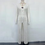 3 Colors Long Sleeve Cut Out Crochet Knitted Tunic Beach Cover Up Cover-ups Beach Dress Beach Wear Beachwear Female Women K6536