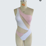 S - XXL New Splicing One Shoulder See Through Mesh Sheer One Piece Swimsuit Women Swimwear Female Bather Bathing Suit Swim K7475