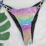 Sexy Purple Gradient Laser Bikini Set Women Shiny Snakeskin Push Up Swimsuit 2025 Luxury Rhinestone Bathing Suit Thong Swimwear