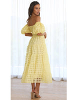 Foridol Off Shoulder Summer Spring Midi Dresses Women Casual Puff Sleeve A-line Beach Vestidos Yellow Beach Party New in Dress