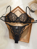 French Sexy Lingerie Set - Embroidered Sheer Bra And G-string for Large Breasts Anti-sagging Breathable Underwear for Women