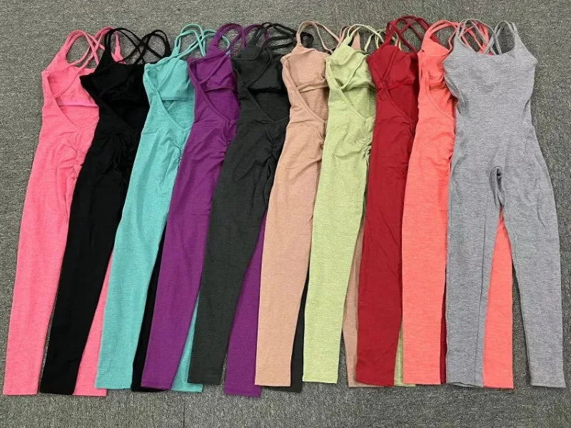 Seamless High-Waisted Peach Hip Yoga Jumpsuit for Women - Fast Drying Sweat-Wicking Tight Running Sports Jogging Gym Activewear
