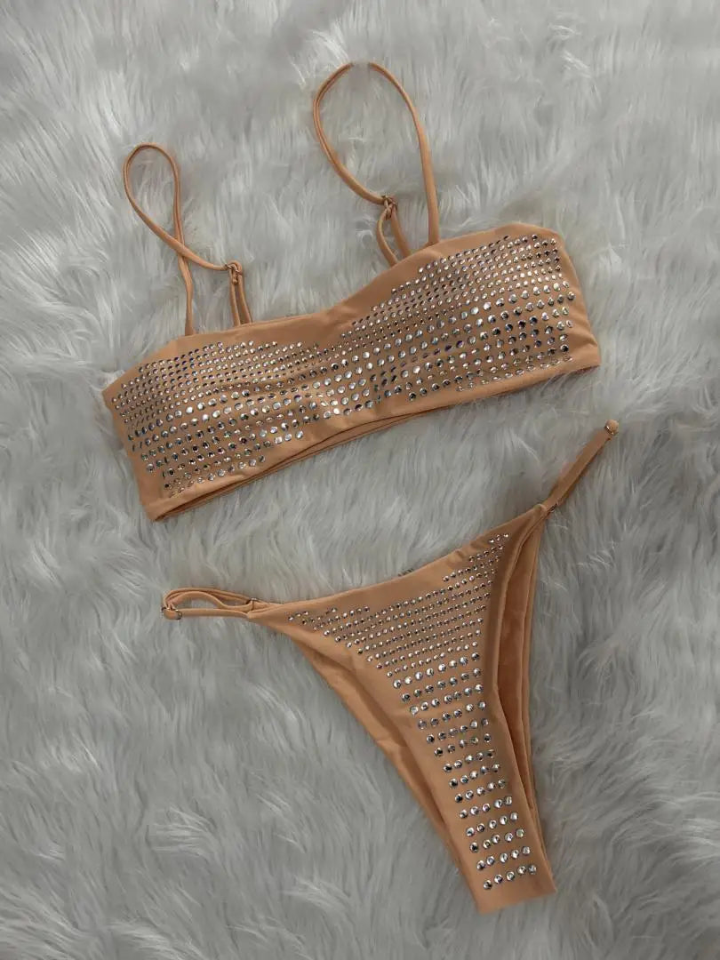 Sexy two-piece bikini high temperature perm sequined women's swimsuit beach vacation swimwear