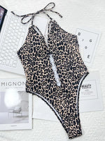 Leopard Halter Metal Rings Women Swimwear One Piece Swimsuit Female High Cut Out Monokini Bather Bathing Suit Swim Beach Wear