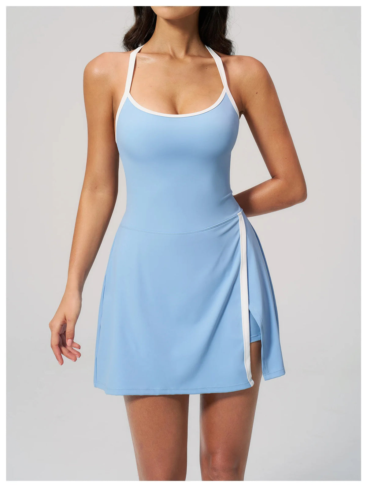 Naked Women's Tennis Dresses for Women Breathable Back Hollowed Out Sleeveless Mini Dress Built in Shorts Tight Sports Skirt