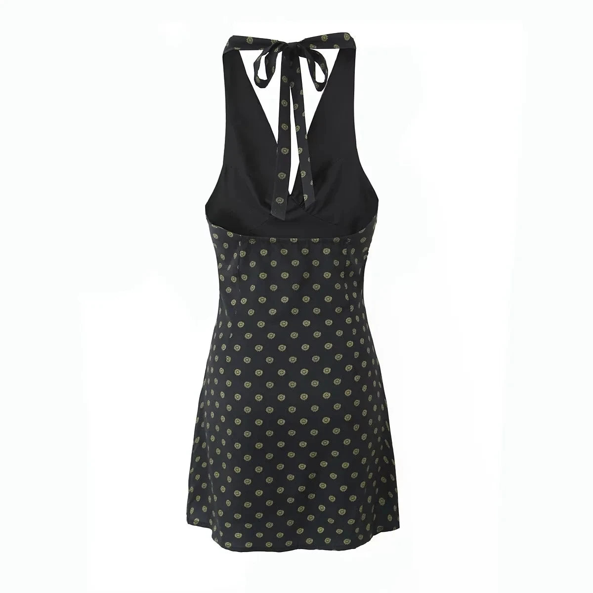 V Neck French Style Summer Women Dress Printed Boho Short Black Beach Dress Party Vintage Backless Tie Up Sexy Halter Dress 2025