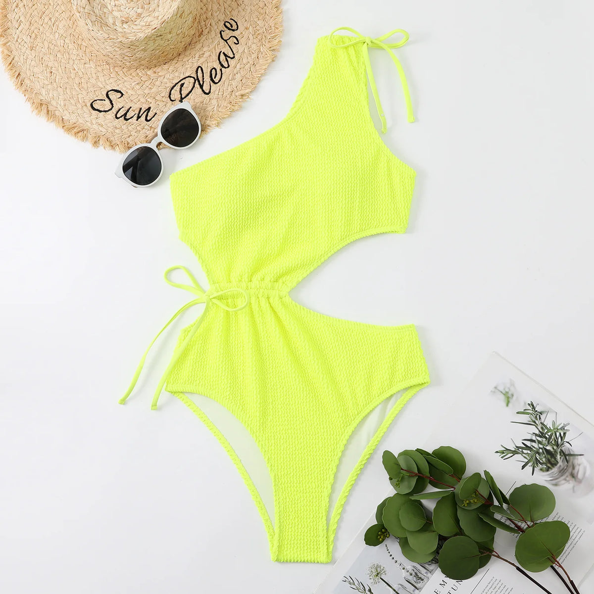 One Shoulder Women's Swimsuit One Piece Cut Out Sexy Swimwear Women 2022 Textured Monokini Solid Bathing Suit Beach Wear Purple