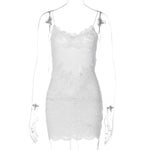 FDYOUI Spaghetti Strap See-through Mesh Dress Women Sleeveless Lace Patchwork Mini Party Dresses White Black Night Club Outfit