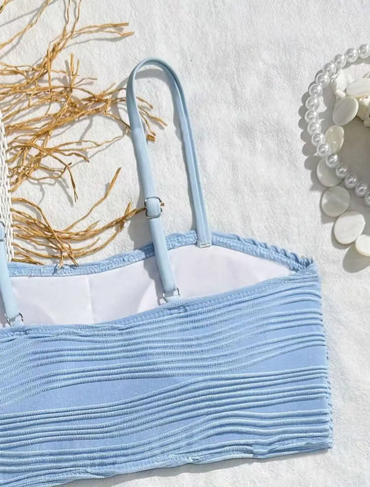 New Shell Starfish 3 Pieces Bandeau Bikini Set Swimsuit Women Blue Swimwear with Sarong Skirts Swim Dress Beachwear Bathing Suit
