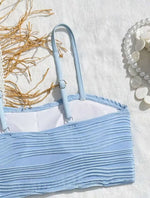 New Shell Starfish 3 Pieces Bandeau Bikini Set Swimsuit Women Blue Swimwear with Sarong Skirts Swim Dress Beachwear Bathing Suit