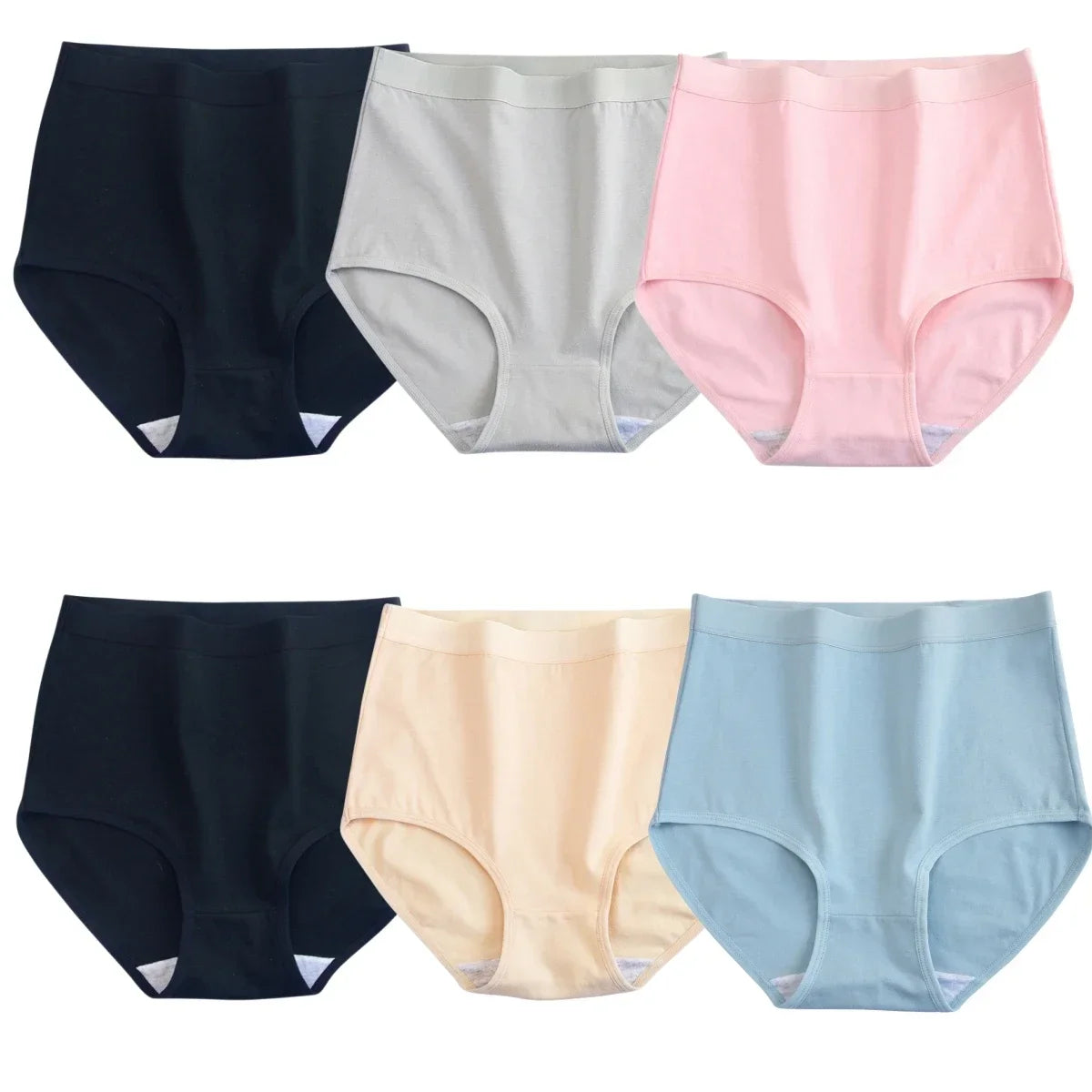 6Pcs/Set Women Cotton Panties High Rise Briefs Female Breathable Underpants Sexy Lingerie Tummy Control Underwear M-XXXL