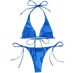 Sexy Satin Halter Brazilian Padded Bikini Female Swimsuit Women Swimwear Two-Pieces Bikini Set Bather Bathing Suit Swim V4966S