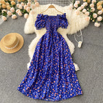 2025 Summer French Vintage Floral Dress Fashion Elegant High-Waisted Drawstring Vestidos Printed Fresh And Sweet Long Dresses