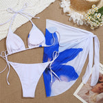 Blue Flower Print Sexy Swimsuit Micro Thong String Halter Triangle 3 Bikini Piece Set Cover Ups Swimwear Woman 2026 Bikinis