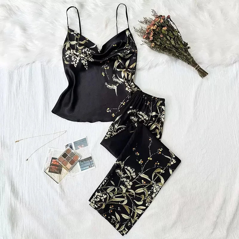 New women's sleepwear with exquisite printed home clothes vest and pants showcase romantic charm suitable for various occasions