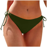 Women Summer Side Drawstring Bikini Bottom Low Waist Triangle Cut Swimwear Solid Color Swimming Trunk Bandage Basic Bikini Tanga
