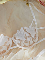 Ladies Floral Lace Thin Briefs Romantic Sexy Set with Belted Pants Elegant Shiny Underwear