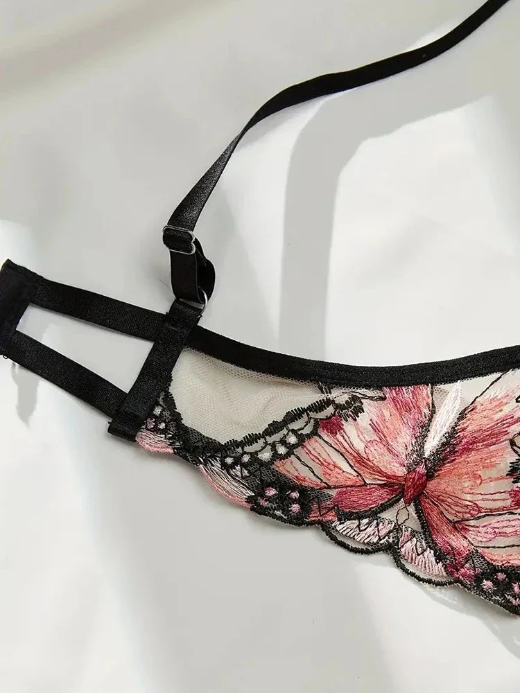 Lingerie Woman Sexy Fancy Underwear Butterfly Embroidery Bra Sets Attractive Chest Intimate Goods Romantic Erotic Outfits 2 pcs