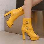 White Sexy Women Sandals Peep Toe 12cm Chunky Platform Zipper Belt Big Size 34-50 Dating Nightclub Ankle Cool Sandals Boots