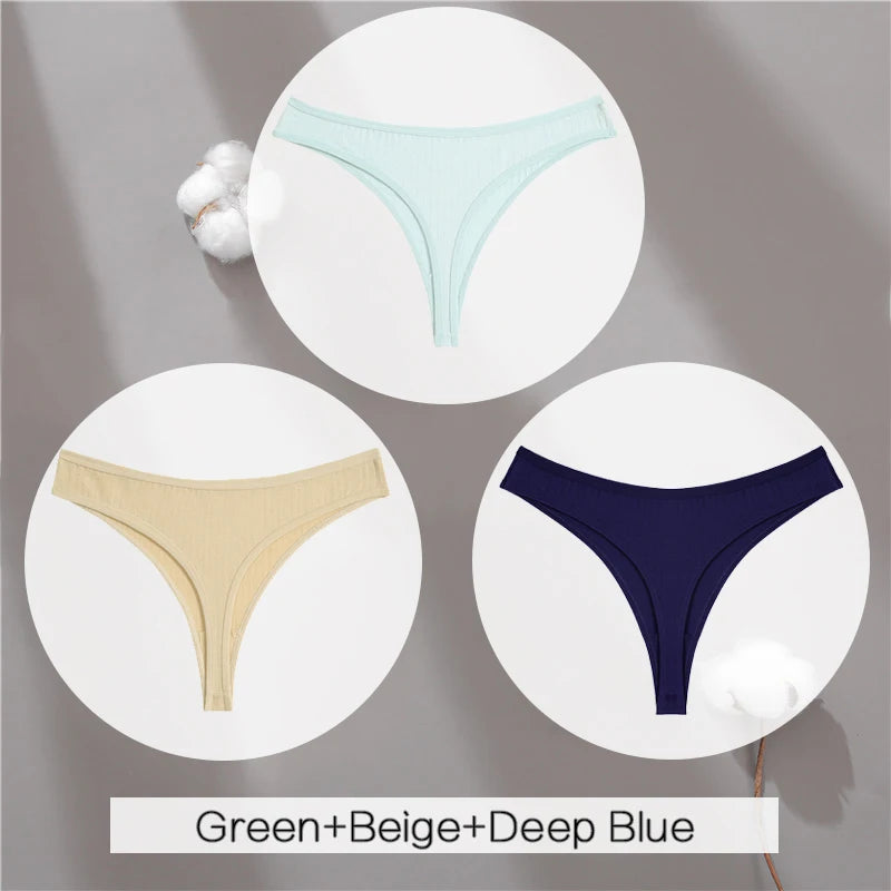3Pcs/Set Women Cotton G-String Panties Female Low Rise Thongs Ladies Sexy Bikini 7 Solid Color Girl Soft M-XL Intimates Lingerie