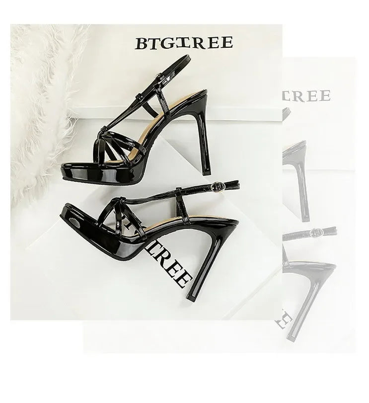 BIGTREE Classic Black Ankle Strap Stiletto Heels Round Toe Open Toe High Heels Women's Versatile Dress Shoesfor All Occasions