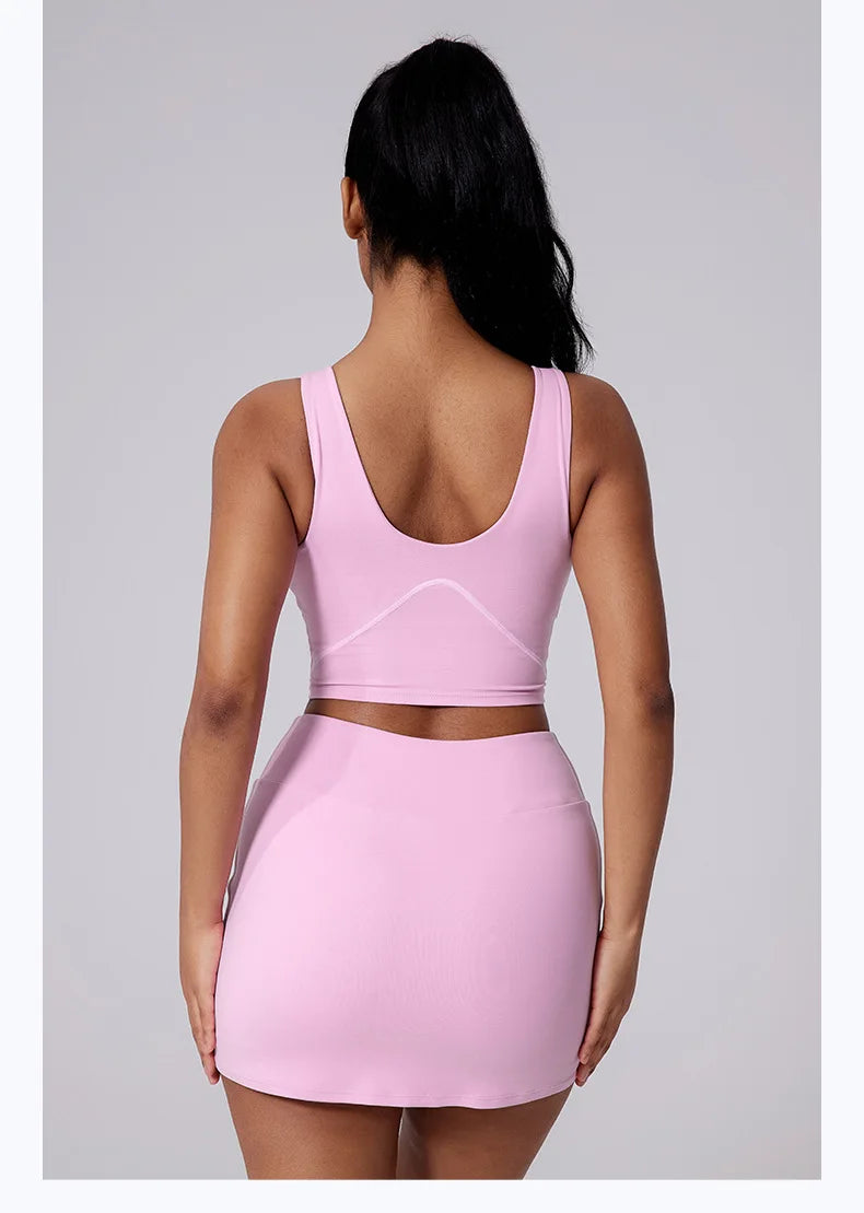 Women Vest Tank Top Tennis Suit Fitness Yoga Set Casual Outdoor Short Skirt Running Golf Gym Suit Female Breathable Sportswear